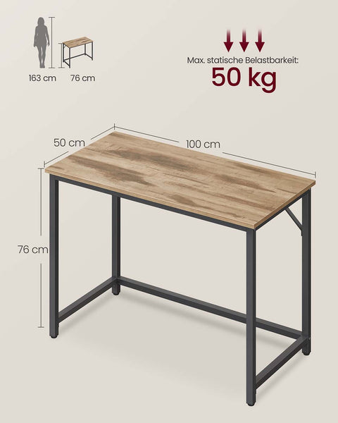 Rootz Office Desk - Workstation - Writing Table - Sturdy Build - 100 x 50 x 76 cm -Brown, Black