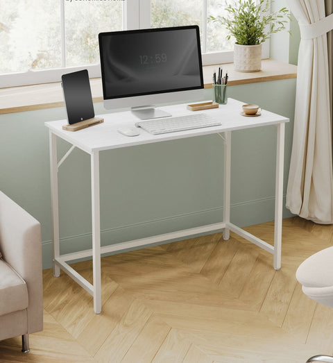 Rootz Office Table Industrial Design - Writing Desk -  White - Chipboard and Steel - 50cm x 100cm x 76cm - 10kg - 50kg Load Capacity