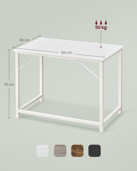 Rootz Office Table Industrial Design - Writing Desk -  White - Chipboard and Steel - 50cm x 100cm x 76cm - 10kg - 50kg Load Capacity