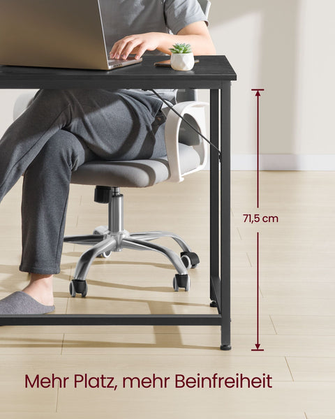 Rootz Large Desk - Workstation - Study Table - Chipboard Steel - 60cm x 140cm x 76cm - Ebony Black - Ink Black - 14.2kg - 50kg Capacity