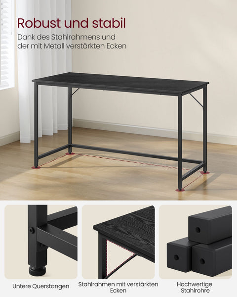 Rootz Large Desk - Workstation - Study Table - Chipboard Steel - 60cm x 140cm x 76cm - Ebony Black - Ink Black - 14.2kg - 50kg Capacity