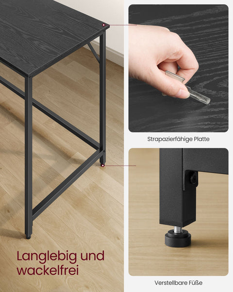 Rootz Large Desk - Workstation - Study Table - Chipboard Steel - 60cm x 140cm x 76cm - Ebony Black - Ink Black - 14.2kg - 50kg Capacity