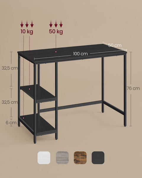 Rootz Maple White Desk - Chipboard Table - Steel Legs - Spacious Work Surface - 50cm x 100cm x 76cm - Lightweight 14.3kg - Includes Accessory Package