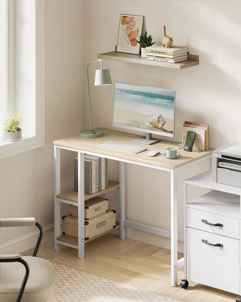 Rootz Office Desk - Work Table - Study Desk - Durable Chipboard & Steel - 100cm x 50cm x 76cm - Brown- White