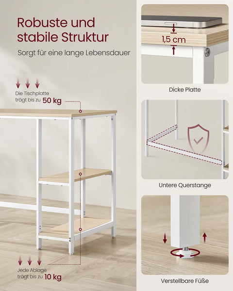 Rootz Office Desk - Work Table - Study Desk - Durable Chipboard & Steel - 100cm x 50cm x 76cm - Brown- White