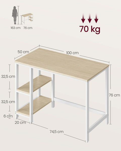 Rootz Office Desk - Work Table - Study Desk - Durable Chipboard & Steel - 100cm x 50cm x 76cm - Brown- White