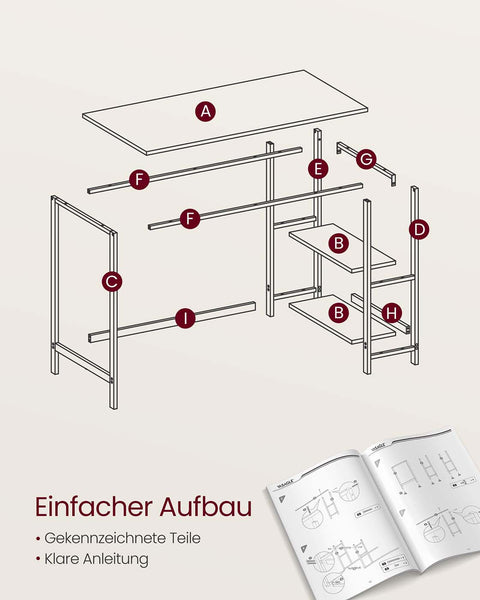 Rootz Office Desk - Work Table - Study Desk - Durable Chipboard & Steel - 100cm x 50cm x 76cm - Brown- White