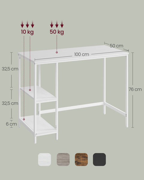 Rootz Maple White Desk - Writing Table - Study Desk - Chipboard & Steel - 50cm x 100cm x 76cm