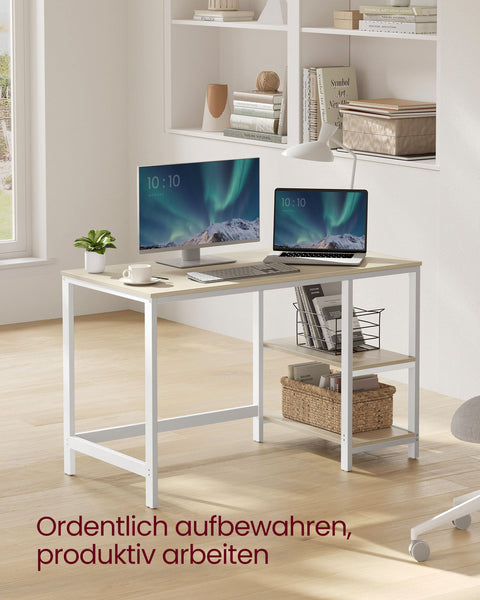 Rootz Wooden Desk with 2 Shelves - Office Table - Workstation - Space-saving - 60cm x 120cm x 76cm