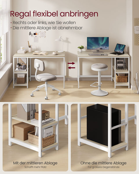 Rootz Wooden Desk with 2 Shelves - Office Table - Workstation - Space-saving - 60cm x 120cm x 76cm