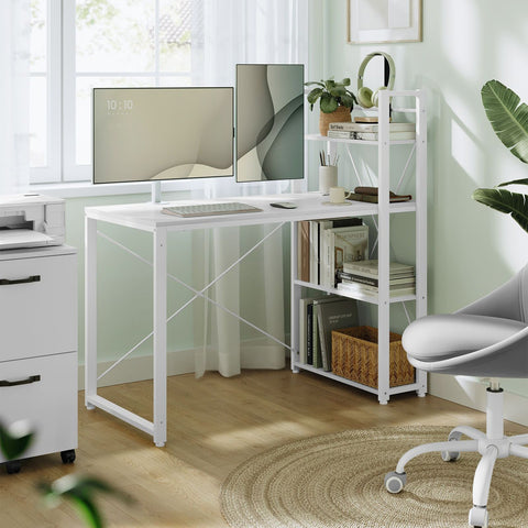 Rootz Maple White Desk - Writing Table - Study Workstation - Chipboard Steel - 56cm x 120cm x 120cm - 20kg - 50kg Max Load