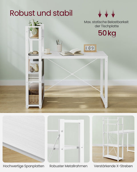 Rootz Maple White Desk - Writing Table - Study Workstation - Chipboard Steel - 56cm x 120cm x 120cm - 20kg - 50kg Max Load