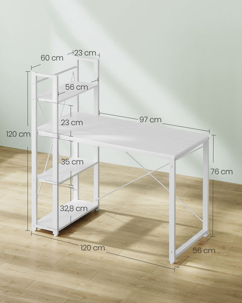 Rootz Maple White Desk - Writing Table - Study Workstation - Chipboard Steel - 56cm x 120cm x 120cm - 20kg - 50kg Max Load