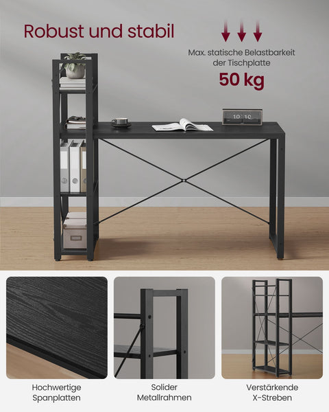 Rootz Ebony Zwart Bureau - Studietafel - Schrijfbureau - Spaanplaat en staal - Groot oppervlak - Eenvoudige montage - Stevige constructie - 56 cm x 137 cm x 120 cm