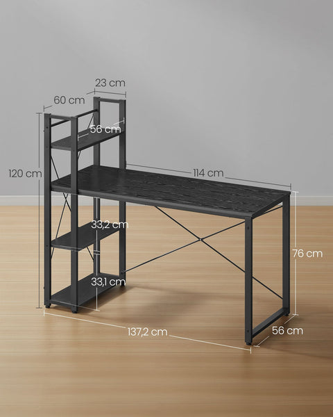 Rootz Ebony Zwart Bureau - Studietafel - Schrijfbureau - Spaanplaat en staal - Groot oppervlak - Eenvoudige montage - Stevige constructie - 56 cm x 137 cm x 120 cm