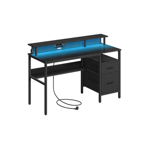 Rootz Ebony Black Desk with Drawers - Home Office Furniture - Storage Unit - Monitor Riser - 110cm x 65cm x 13.5cm - 24kg
