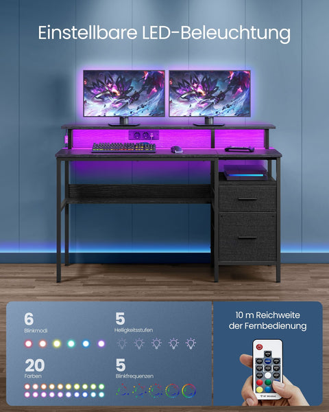 Rootz Ebony Black Desk with Drawers - Home Office Furniture - Storage Unit - Monitor Riser - 110cm x 65cm x 13.5cm - 24kg