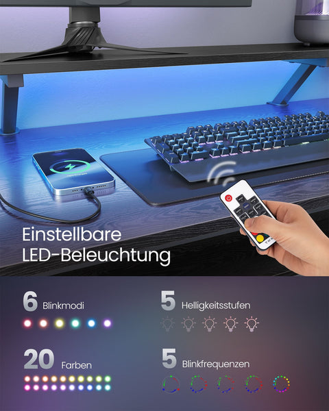 Rootz L-Shaped Desk - Workstation - Corner Desk - Ebony Black - Built-in Sockets - 120cm x 140cm x 75cm