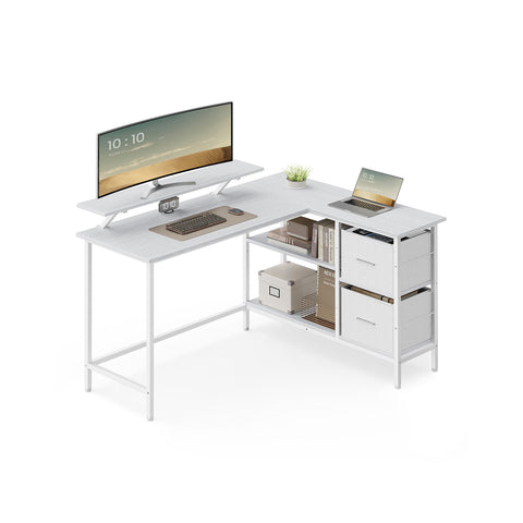 Rootz L-Shaped Desk - Workstation - Office Table - Space-saving Design -  White - 105cm x 135cm x 89.5cm