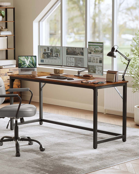 Rootz Rustic Desk - Brown Black - Wooden Chipboard - Steel - Durable and Stylish - 60cm x 160cm x 76cm