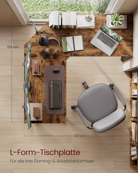 Rootz Computer Desk - Writing Desk - Office Table - Rustic Design - Durable Wooden Chipboard - Steel Frame - 129cm x 129cm x 76cm