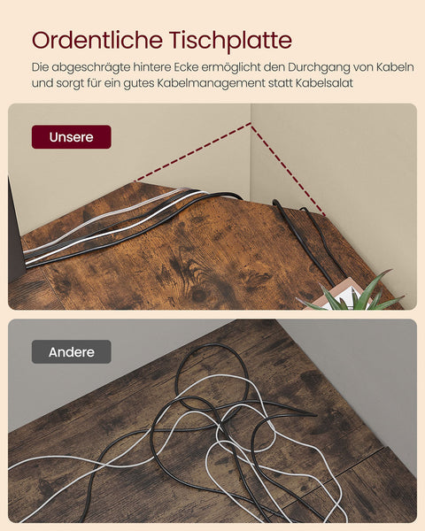 Rootz Computer Desk - Writing Desk - Office Table - Rustic Design - Durable Wooden Chipboard - Steel Frame - 129cm x 129cm x 76cm