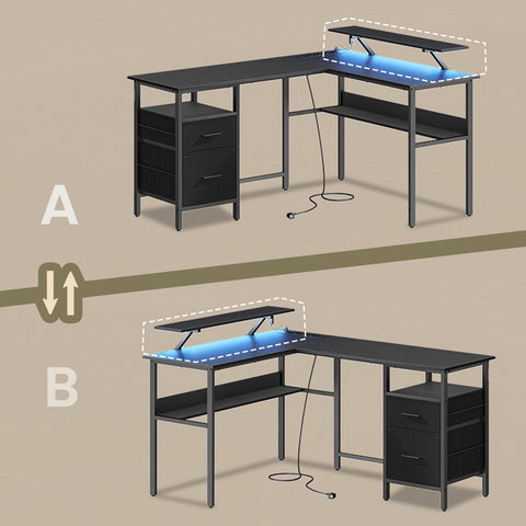 Rootz L-Shaped Office Desk - Corner Desk - Ergonomic Table - Space-Saving Design - 120cm x 150cm x 76cm - Black