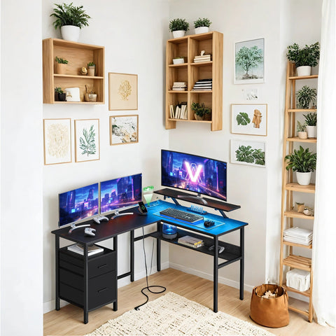 Rootz L-Shaped Office Desk - Corner Desk - Ergonomic Table - Space-Saving Design - 120cm x 150cm x 76cm - Black