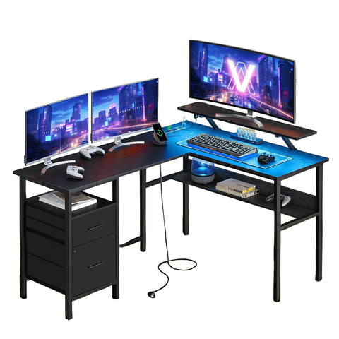 Rootz L-Shaped Office Desk - Corner Desk - Ergonomic Table - Space-Saving Design - 120cm x 150cm x 76cm - Black