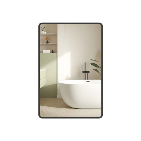 Rootz Rectangular Wall Mirror - Bath Mirror - Black Aluminum - Enhances Room Space - 91x61cm