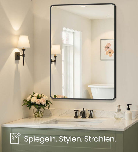 Rootz Rectangular Wall Mirror - Bath Mirror - Black Aluminum - Enhances Room Space - 91x61cm