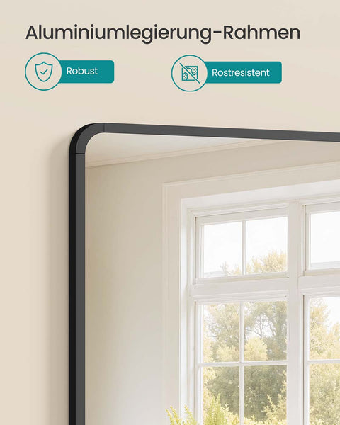 Rootz Rectangular Wall Mirror - Bath Mirror - Black Aluminum - Enhances Room Space - 91x61cm