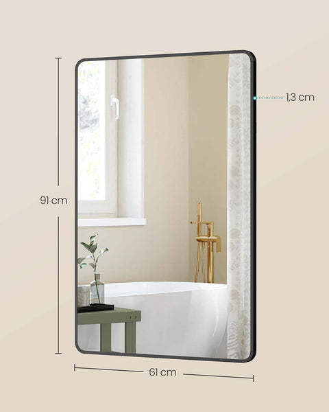 Rootz Rectangular Wall Mirror - Bath Mirror - Black Aluminum - Enhances Room Space - 91x61cm