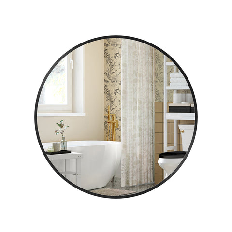 Rootz Round Mirror - Vanity Mirror - Wall Mirror - Aluminum Alloy - Glass - MDF - Lightweight - Easy to Install - 50cm x 3.6cm - Ink Black
