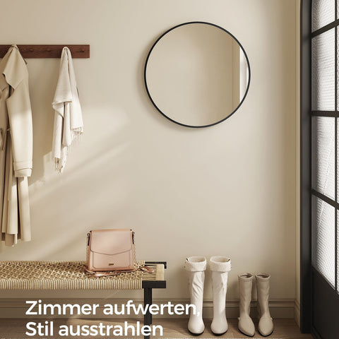 Rootz Round Mirror - Vanity Mirror - Wall Mirror - Aluminum Alloy - Glass - MDF - Lightweight - Easy to Install - 50cm x 3.6cm - Ink Black