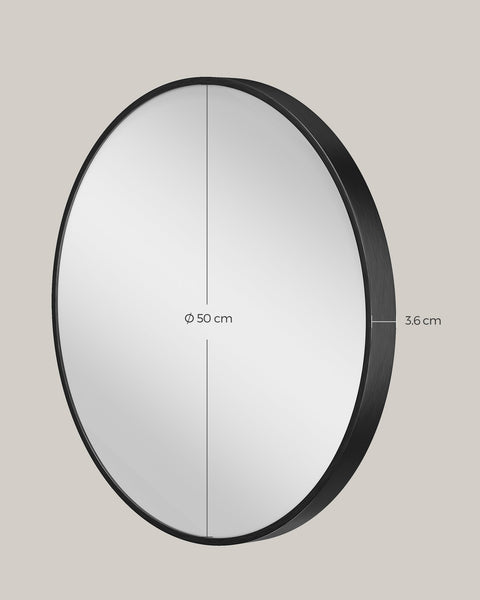 Rootz Round Mirror - Vanity Mirror - Wall Mirror - Aluminum Alloy - Glass - MDF - Lightweight - Easy to Install - 50cm x 3.6cm - Ink Black