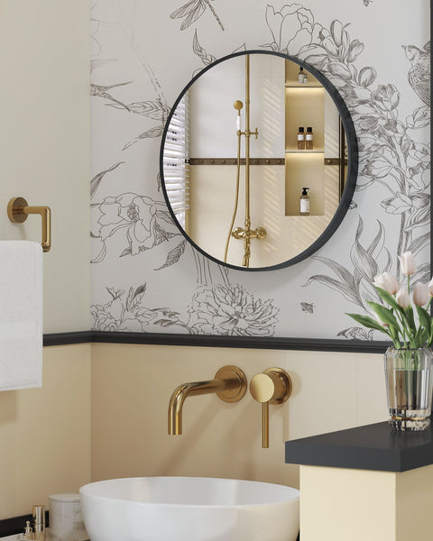 Rootz Round Mirror - Vanity Mirror - Wall Mirror - Aluminum Alloy - Glass - MDF - Lightweight - Easy to Install - 50cm x 3.6cm - Ink Black