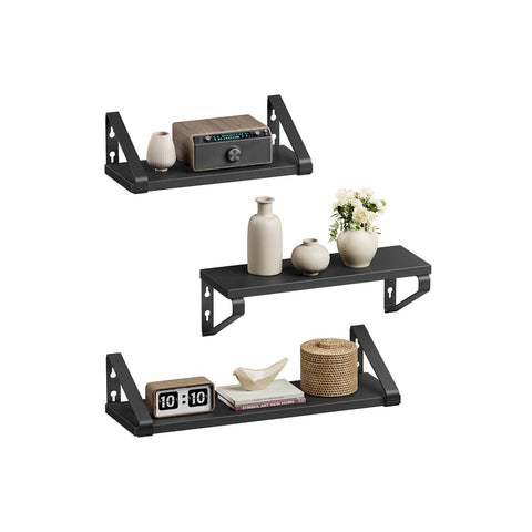 Rootz 3 Piece Wall Shelf Set - Floating Shelf - Display Shelves - Dual Assembly Options - Wooden Chipboard & Steel - Black