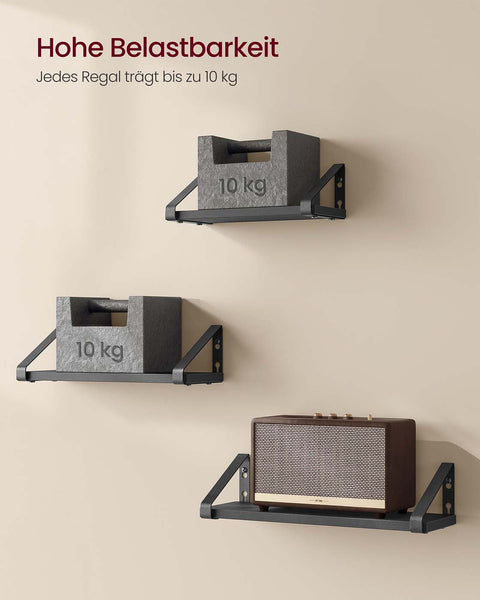 Rootz 3 Piece Wall Shelf Set - Floating Shelf - Display Shelves - Dual Assembly Options - Wooden Chipboard & Steel - Black