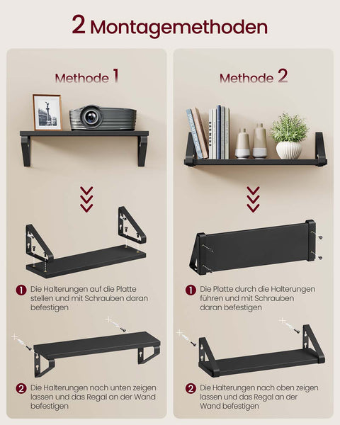Rootz 3 Piece Wall Shelf Set - Floating Shelf - Display Shelves - Dual Assembly Options - Wooden Chipboard & Steel - Black