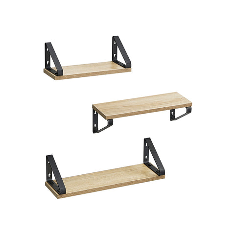 Rootz 3 Piece Set Floating Shelf - Wall Shelf - Wall Mounted Shelves - Chipboard and Steel - 12cm x 30cm x 11cm, 12cm x 35cm x 11cm, 12cm x 40cm x 11cm - Oak Black - Lightweight - Easy to Install - Sturdy - 2.5kg - 10kg Max Load Capacity