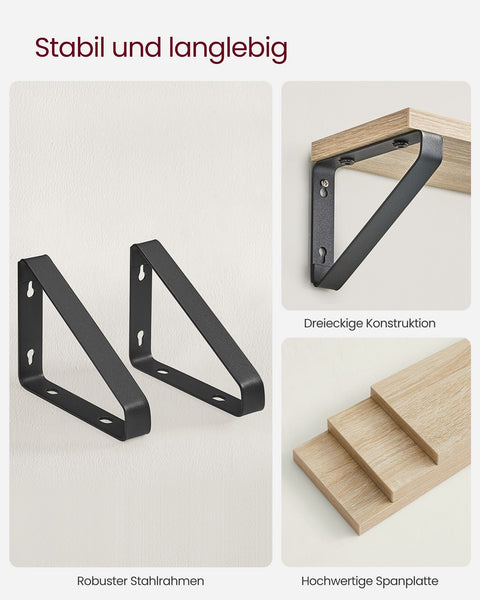 Rootz 3 Piece Set Floating Shelf - Wall Shelf - Wall Mounted Shelves - Chipboard and Steel - 12cm x 30cm x 11cm, 12cm x 35cm x 11cm, 12cm x 40cm x 11cm - Oak Black - Lightweight - Easy to Install - Sturdy - 2.5kg - 10kg Max Load Capacity