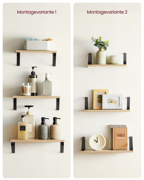 Rootz 3 Piece Set Floating Shelf - Wall Shelf - Wall Mounted Shelves - Chipboard and Steel - 12cm x 30cm x 11cm, 12cm x 35cm x 11cm, 12cm x 40cm x 11cm - Oak Black - Lightweight - Easy to Install - Sturdy - 2.5kg - 10kg Max Load Capacity