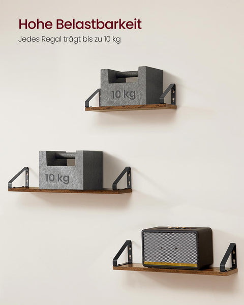 Rootz Floating Shelf Set - Wall Shelf - Rustic Shelves - Space-Saving - 12.7cm x 60cm x 11.2cm -Brown Black