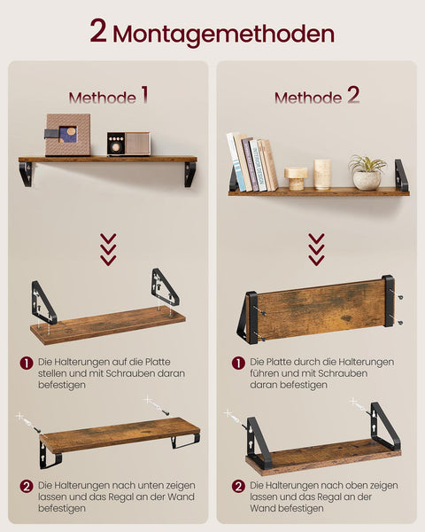 Rootz Floating Shelf Set - Wall Shelf - Rustic Shelves - Space-Saving - 12.7cm x 60cm x 11.2cm -Brown Black