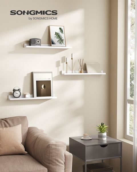 Rootz White Wall Shelf Set - Floating Shelves - MDF - Lightweight - Easy Assembly - 10cm x 60cm x 5/2cm - 2.6kg - 15kg Capacity