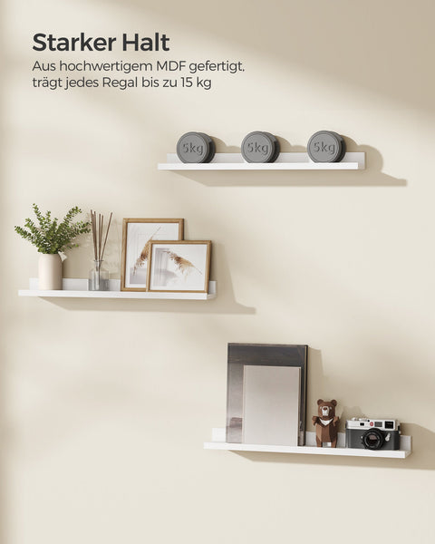 Rootz White Wall Shelf Set - Floating Shelves - MDF - Lightweight - Easy Assembly - 10cm x 60cm x 5/2cm - 2.6kg - 15kg Capacity