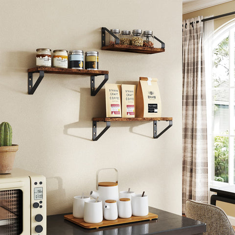 Rootz 3 Set Wall Shelf - Floating Shelf - Wooden Shelves - Space-Saving Design - Sizes: 30/35/40 x 12 x 11 cm