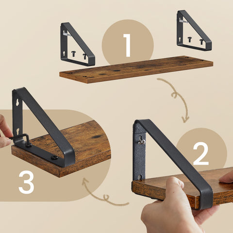Rootz 3 Set Wall Shelf - Floating Shelf - Wooden Shelves - Space-Saving Design - Sizes: 30/35/40 x 12 x 11 cm