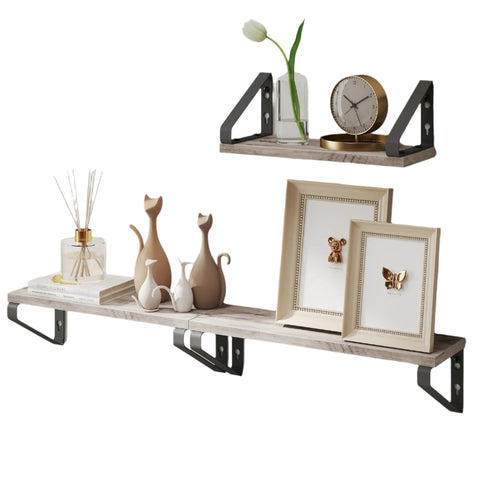 Rootz Wall Shelf 3 Set - Floating Shelf - Decorative Shelving - Max 5kg Load - Brown-Black - Small (12x30x11cm), Medium (12x35x11cm), Large (12x40x11cm)